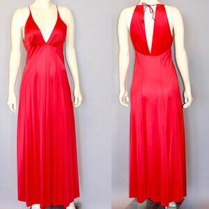 Vintage VANITY FAIR 60s Sexy Plunge Red Long Maxi Slip Dress Night gown 32/S